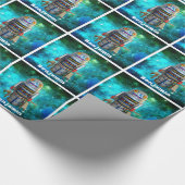 Sci Fi speelgoed Robot Blauw Galaxy Retro Aangepas Cadeaupapier (Hoek)