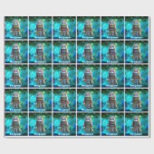 Sci Fi speelgoed Robot Blauw Galaxy Retro Aangepas Cadeaupapier (Vlak)