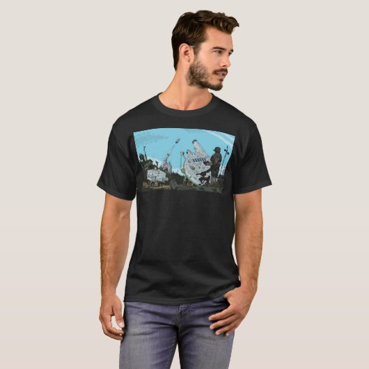 Sci Fi Spin lanceerde de ruimtehaven. T-shirt (Voorkant volledig)