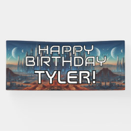 Sci-Fi thema HAPPY BIRTHDAY met naam Spandoek