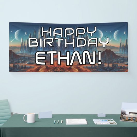  Sci-Fi thema HAPPY BIRTHDAY met naam Spandoek (Beurs)