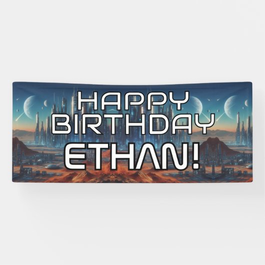  Sci-Fi thema HAPPY BIRTHDAY met naam Spandoek (Horizontaal)