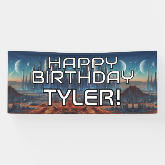 Sci-Fi themaHAPPY BIRTHDAY met naam Spandoek (Horizontaal)