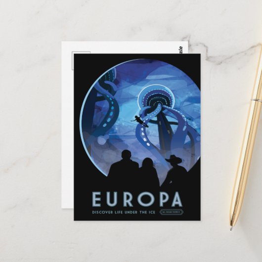 Sci-Fi Travel Ad, Moon Europa Briefkaart (Voorkant / Achterkant in situ)