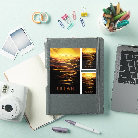 Sci-Fi Travel Ad, Moon Titan Sticker (iPad Cover)