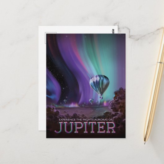 Sci-Fi Travel Ad, planeet Jupiter Briefkaart (Voorkant / Achterkant in situ)