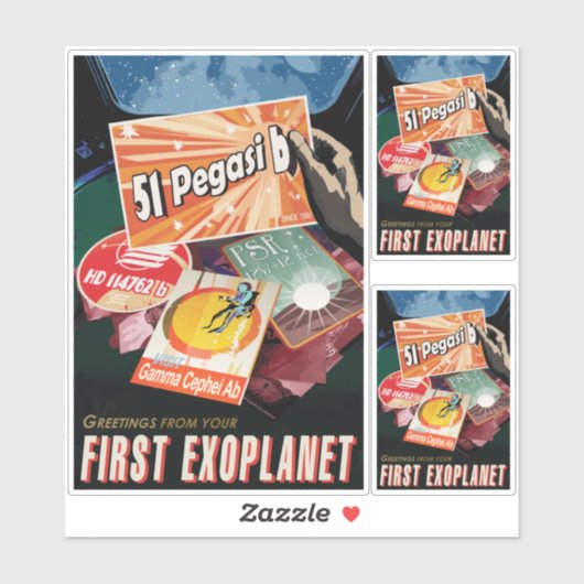 Sci-Fi Travel Ad, Planet 51 Pegasi b Sticker (Vel)