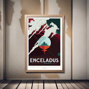 Sci-Fi Travel Ad, Planet Enceladus Foto Afdruk