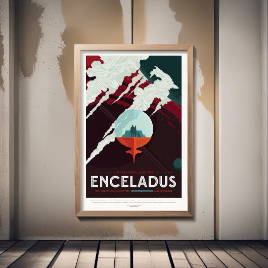 Sci-Fi Travel Ad, Planet Enceladus Foto Afdruk