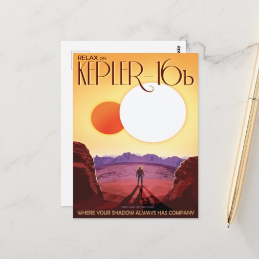Sci-Fi Travel Ad, Planet Kepler-16b Briefkaart (Voorkant / Achterkant in situ)