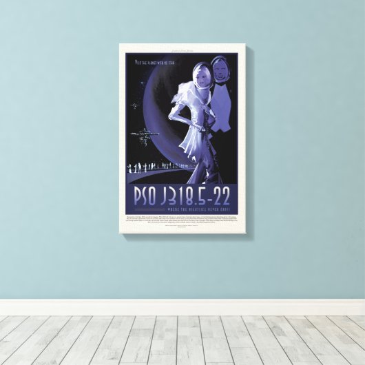 Sci-Fi Travel Ad, Planet PSO J318.5-22 Canvas Afdruk (Insitu (Houten vloer))