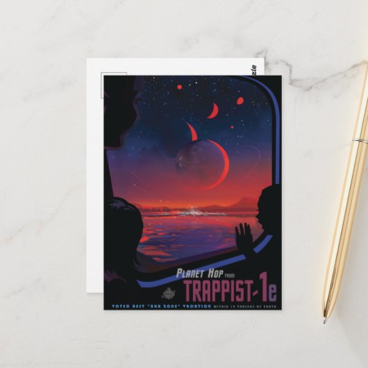Sci-Fi Travel Ad, Planet Trapist-1e Briefkaart (Voorkant / Achterkant in situ)