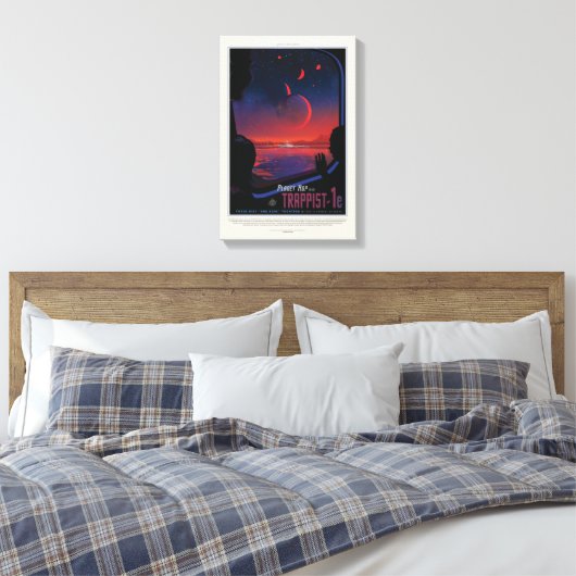 Sci-Fi Travel Ad, Planet Trapist-1e Canvas Afdruk (Insitu (Slaapkamer))