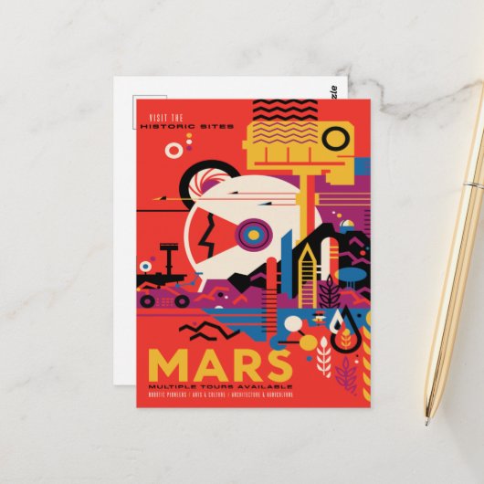 Sci-Fi Travel en Planet Mars Briefkaart (Voorkant / Achterkant in situ)