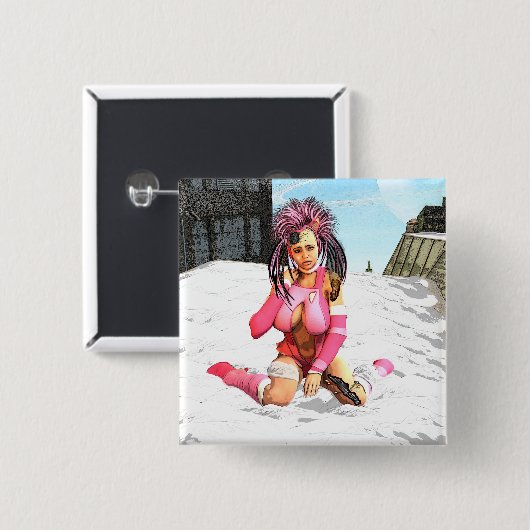 Sci Fi Vrouw Cyborg Vierkante Button 5,1 Cm (Voorkant /achterkant)