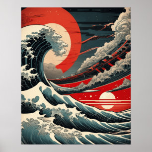 Sci-Fi Wave – Japanse Ukiyo-e stijl afdrukken Poster