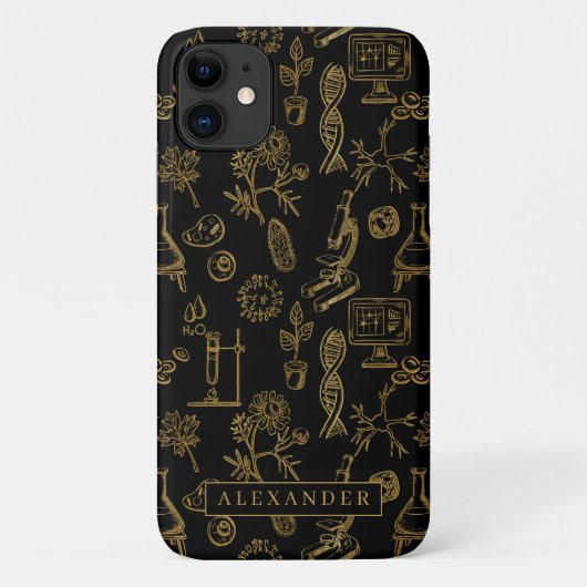 Science Biology Art Gold Pattern Monogram Case-Mate iPhone Case (Achterkant)