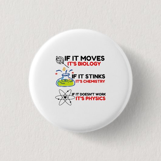 Science BIOLOGY CHEMISTRY PHYSICS Ronde Button 3,2 Cm (Voorkant)