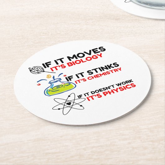 Science BIOLOGY CHEMISTRY PHYSICS Ronde Kartonnen Onderzetter (Gebogen)