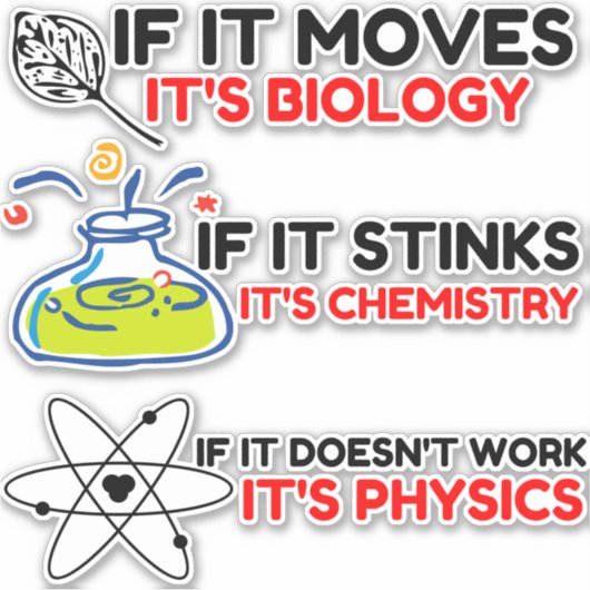 Science BIOLOGY CHEMISTRY PHYSICS Sticker (Voorkant)