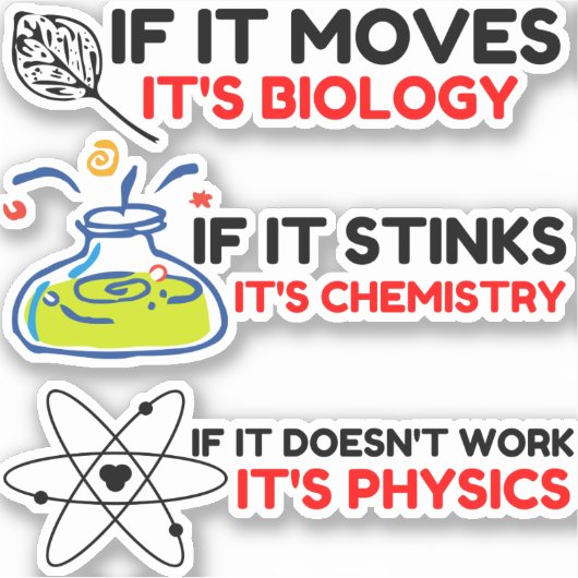 Science BIOLOGY CHEMISTRY PHYSICS Sticker (Voorkant)