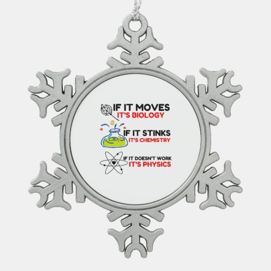 Science BIOLOGY CHEMISTRY PHYSICS Tin Sneeuwvlok Ornament (Voorkant)
