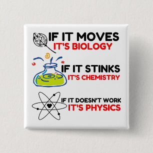 Science BIOLOGY CHEMISTRY PHYSICS Vierkante Button 5,1 Cm