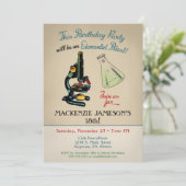 Science Birthday Invitation Microscope Kaart (Staand voorkant)