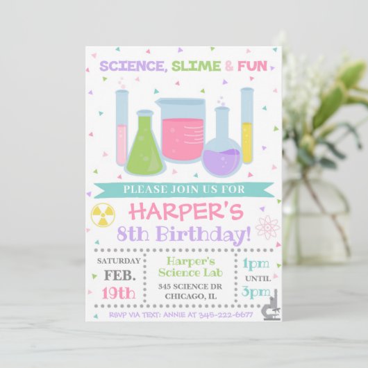Science Birthday Invitation Science Invite Kaart (Staand voorkant)