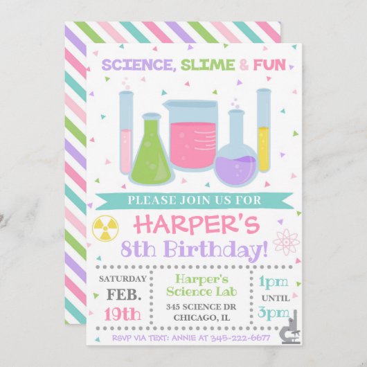 Science Birthday Invitation Science Invite Kaart (Voorkant / Achterkant)