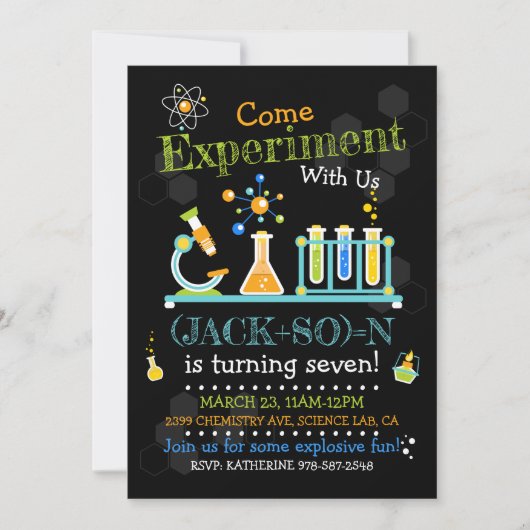 Science Birthday Invitation, Science Party Invite Kaart (Voorkant)