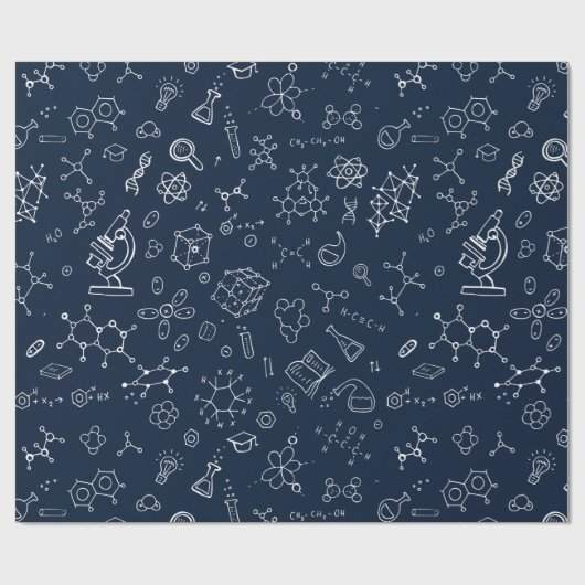 Science / Chemistry Blue Drawing Pattern Cadeaupapier (Vlak)