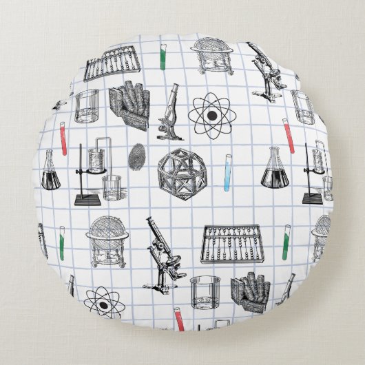 Science Chemistry Scientist Pattern Rond Kussen (Voorkant)