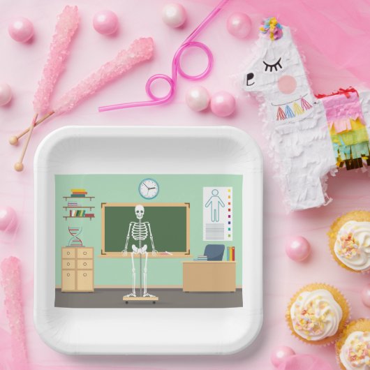 Science Class Skeleton Papieren Bordje (Feest)