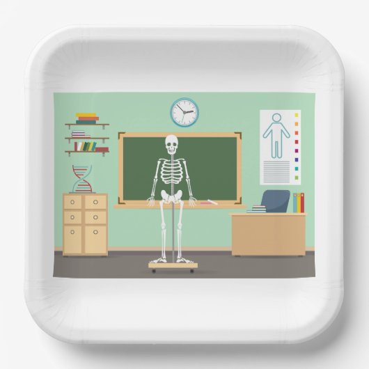 Science Class Skeleton Papieren Bordje (Voorkant)