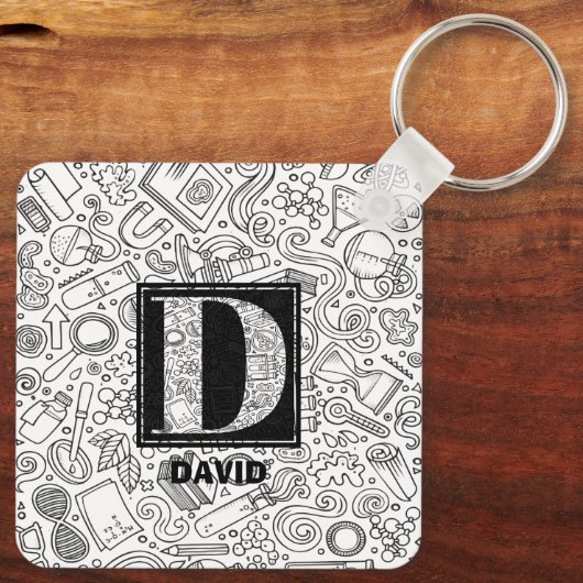 Science Custom Monogram - Letter D Sleutelhanger (Achterkant)