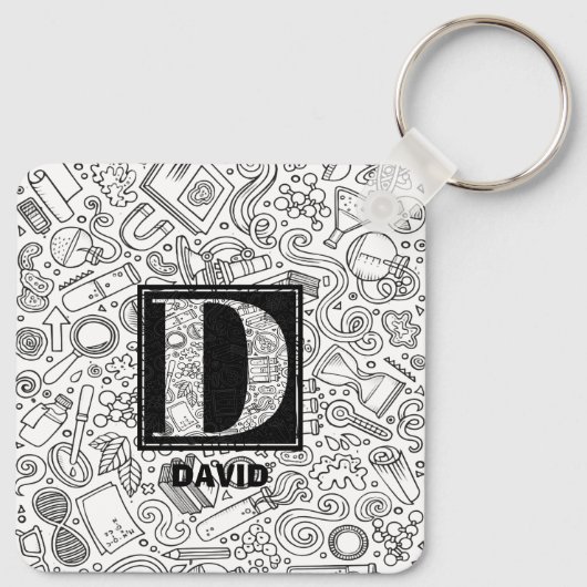 Science Custom Monogram - Letter D Sleutelhanger (Achterkant)