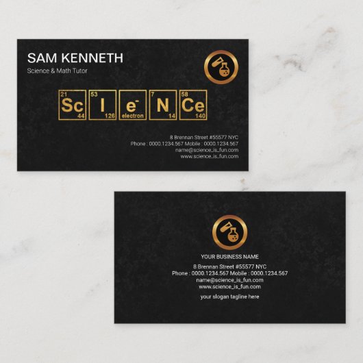 Science Elements Periodic Table Black Grunge Visitekaartje (Voorkant / Achterkant)