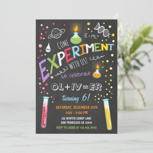 Science Experiment Birthday Invitation Boy Kaart (Staand voorkant)