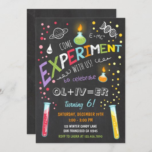 Science Experiment Birthday Invitation Boy Kaart (Voorkant / Achterkant)