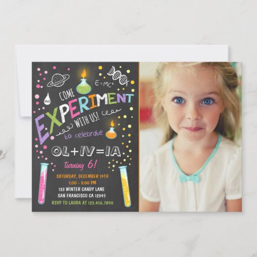 Science Experiment Birthday Invitation Girl Kaart (Voorkant)