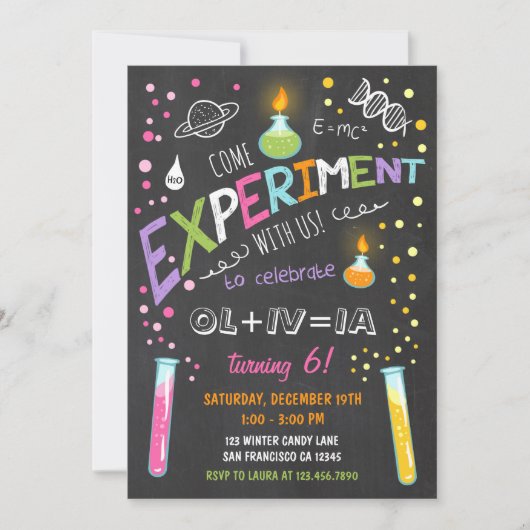 Science Experiment Birthday Invitation Girl Kaart (Voorkant)