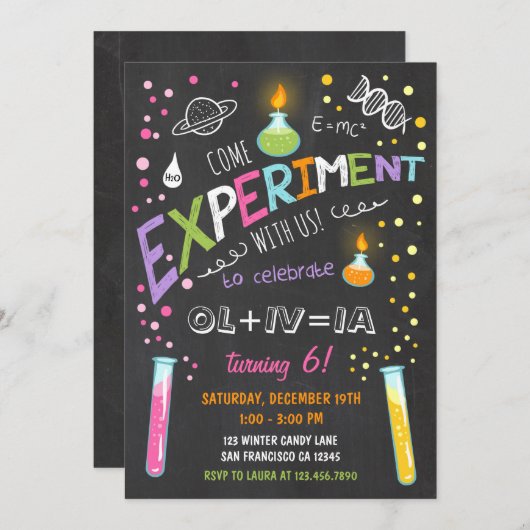 Science Experiment Birthday Invitation Girl Kaart (Voorkant / Achterkant)