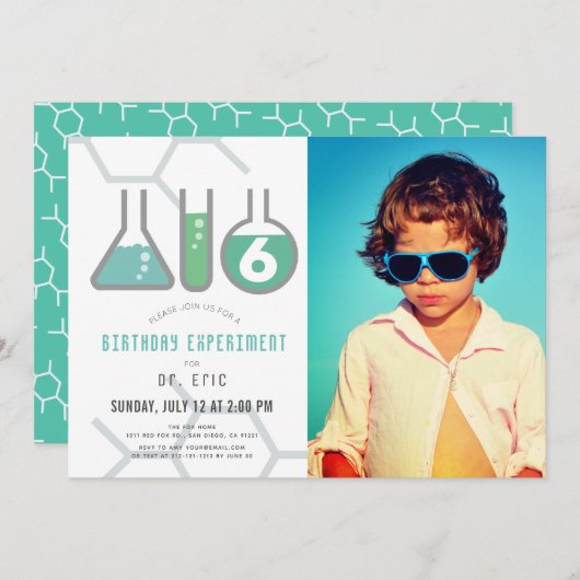 Science Experiment White Green Boy Foto Birthday Kaart (Voorkant / Achterkant)