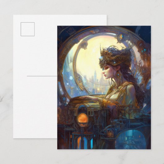 Science Fantasy Sci-Fi Art Nouveau Lady Briefkaart (Voorkant / Achterkant)