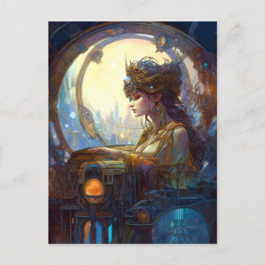 Science Fantasy Sci-Fi Art Nouveau Lady Briefkaart (Voorkant)