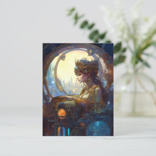 Science Fantasy Sci-Fi Art Nouveau Lady Briefkaart (Staand voorkant)