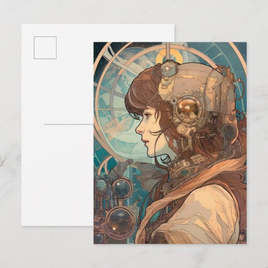 Science Fantasy Sci-Fi Art Nouveau Lady Briefkaart (Voorkant / Achterkant)