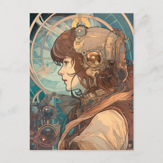 Science Fantasy Sci-Fi Art Nouveau Lady Briefkaart (Voorkant)