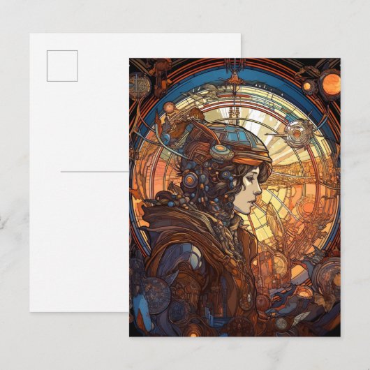 Science Fantasy Sci-Fi Art Nouveau Lady Briefkaart (Voorkant / Achterkant)